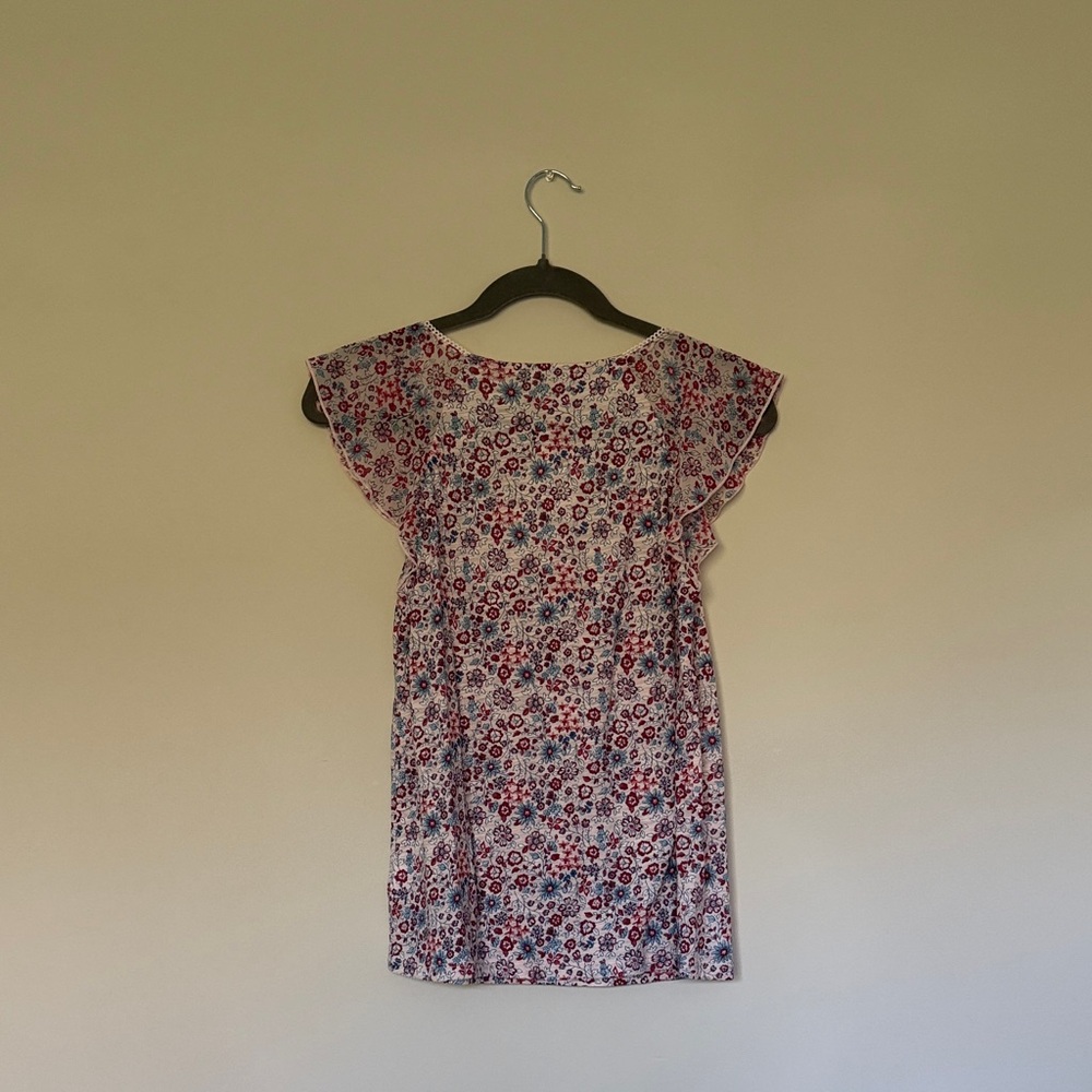 Lucky Brand Pink and Blue Floral Ruffle Sleeve V-Neck Top - Picture 3 of 4